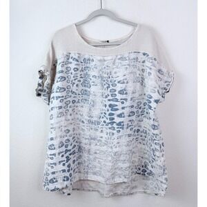 Lungo L'Arno 100% Linen Top Womens 2X Abstract Print Made in Italy Coastal Beach